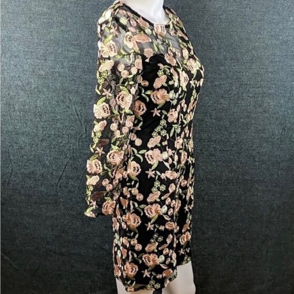 Embroidered Floral Illusion Dress, Minuet - Picture 3 of 9